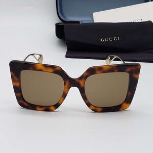 Authentic Gucci Oversized Square Sunglasses Tortoiseshell Brown Lens Gold